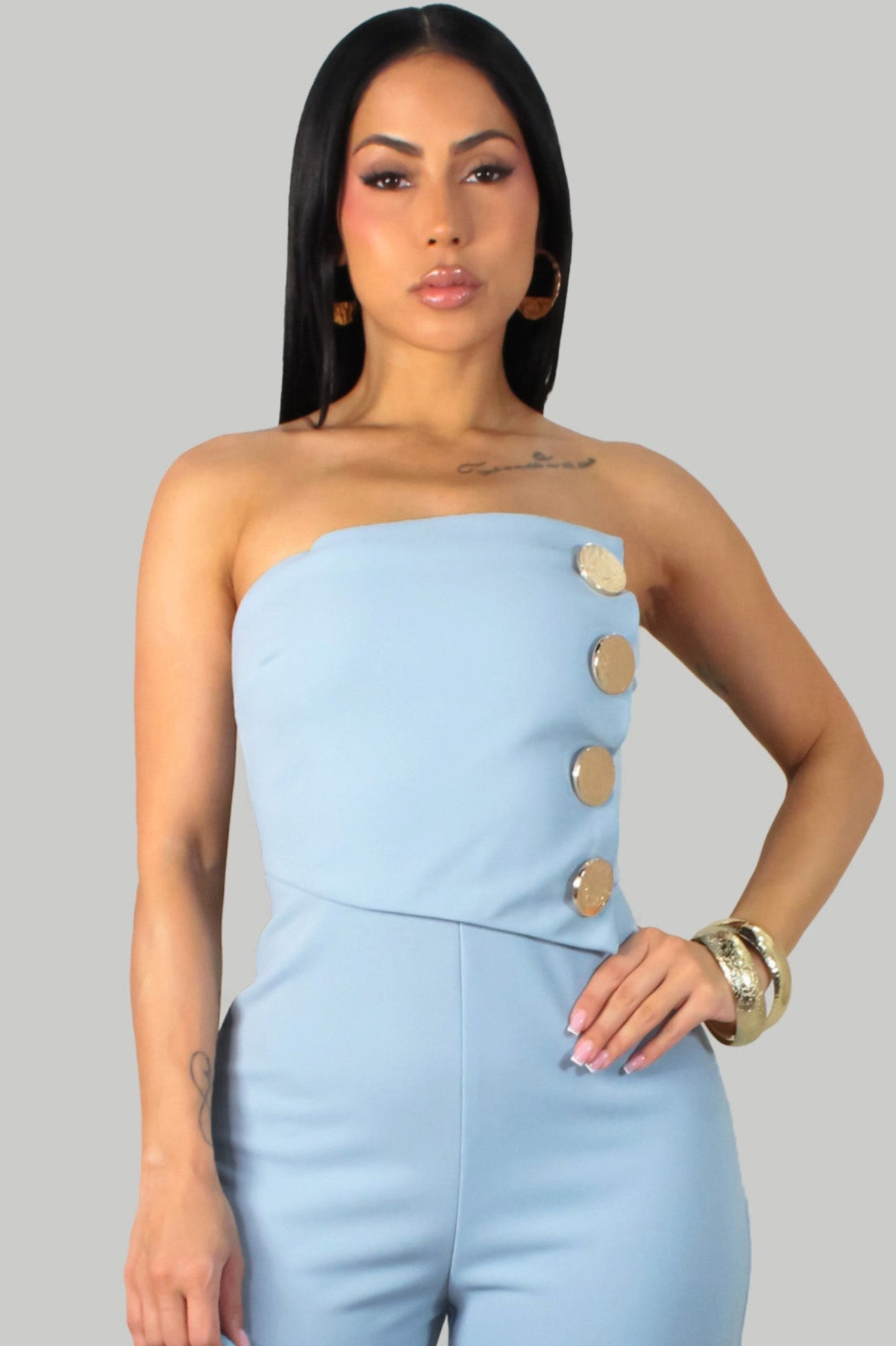 ENORA | Combinaison pantalon Bustier  à boutons dorés