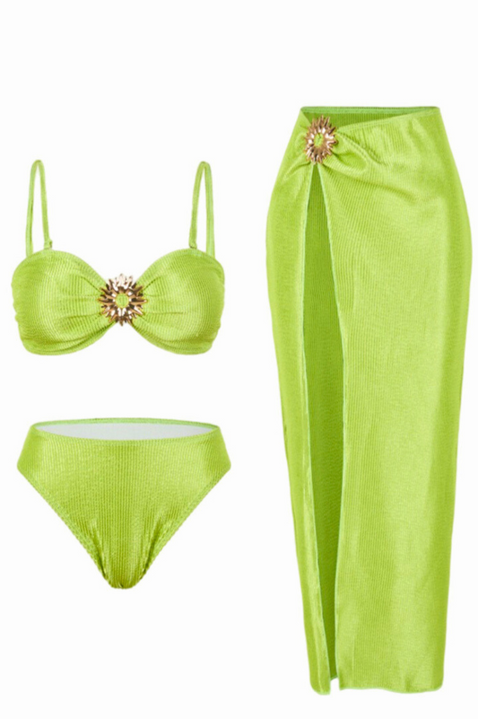 Bikini Côtelé Trois Pièces avec Jupe