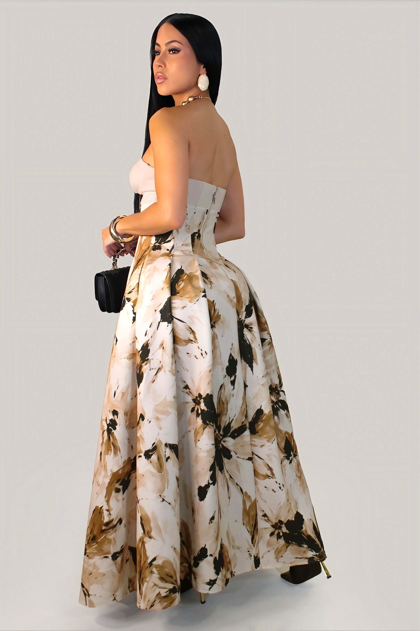 AUDELINE | Robe longue bustier à imprimé floral et découpe