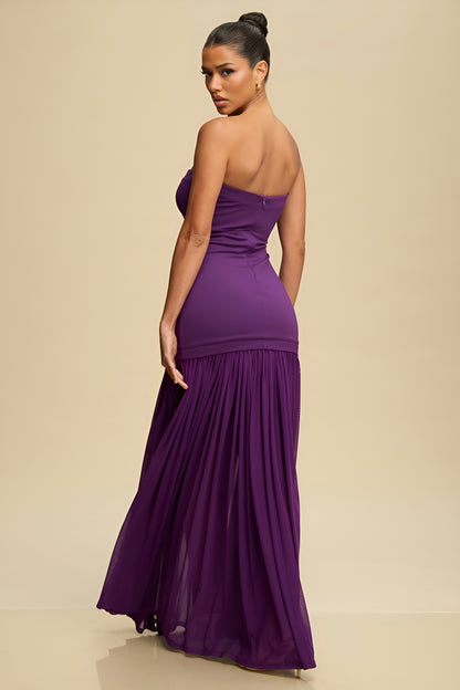 LEXYA | Robe longue bustier à jupon plissé