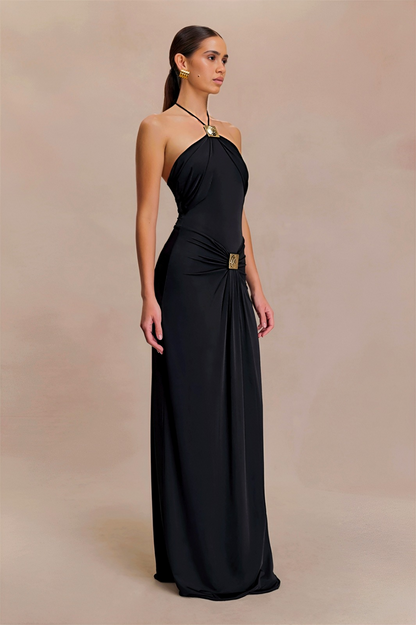 ALENA | Robe longue licou avec détails métalliques