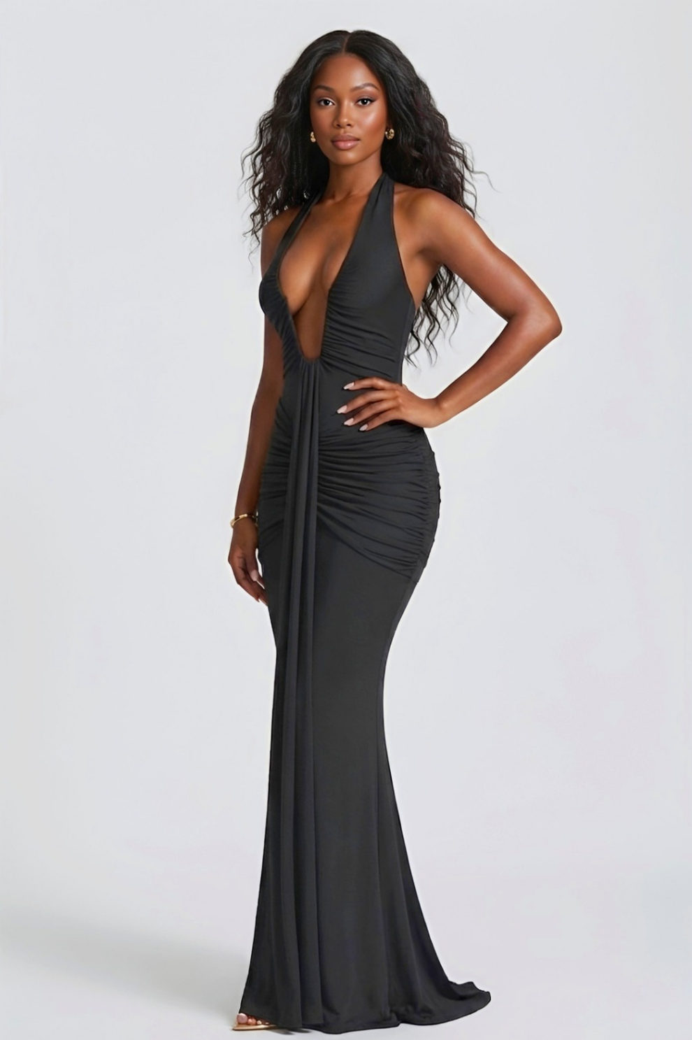 KEZIA | Robe longue drapée décolleté plongeant