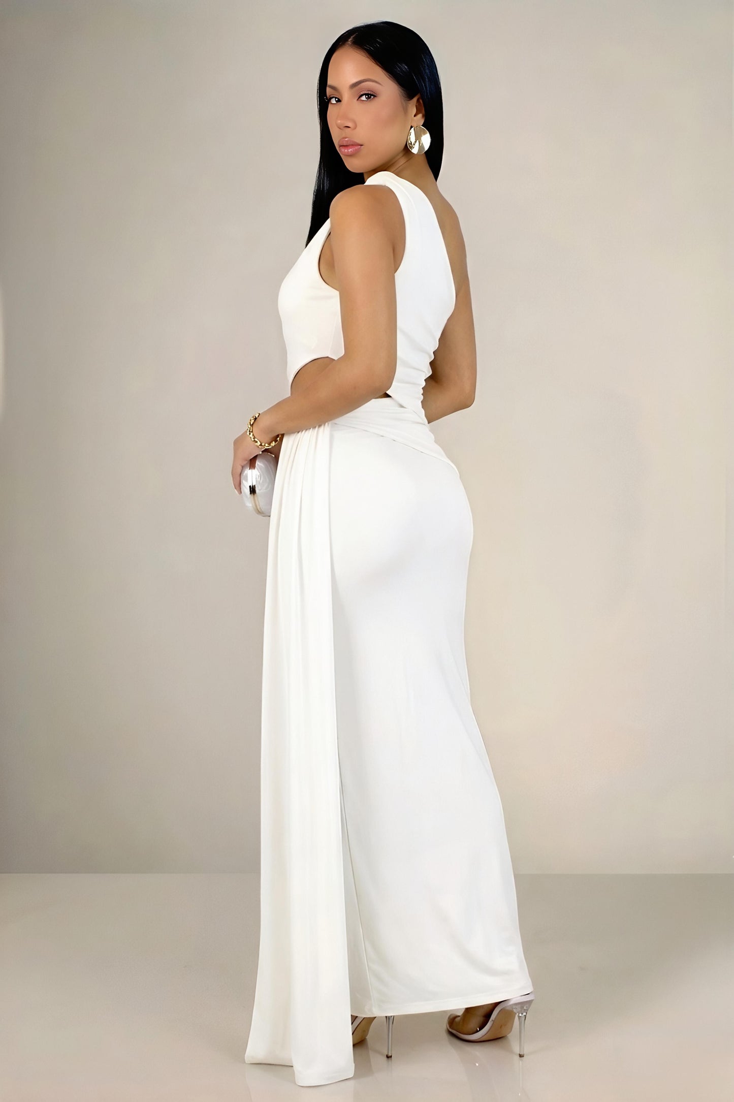 YSALIS| Robe longue asymétrique à drapé