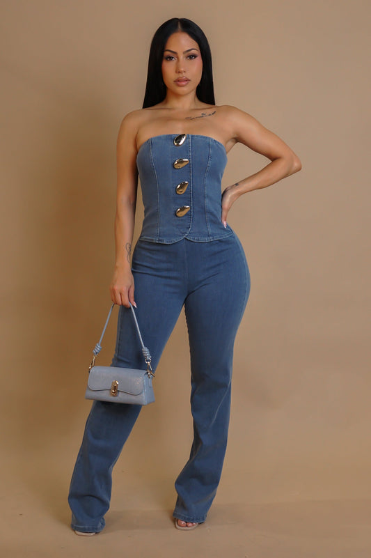 SURY | Combinaison pantalon bustier boutons dorés