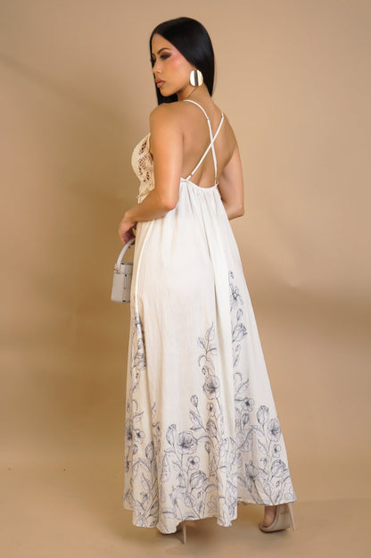 AMIAH | Robe longue florale dentelle