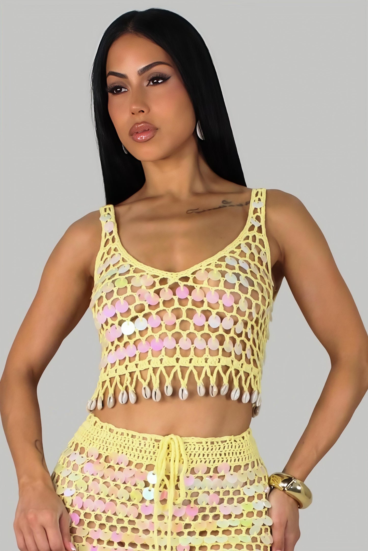 ILÉANA 35% COTON | Ensemble deux pièce en crochet à Sequin