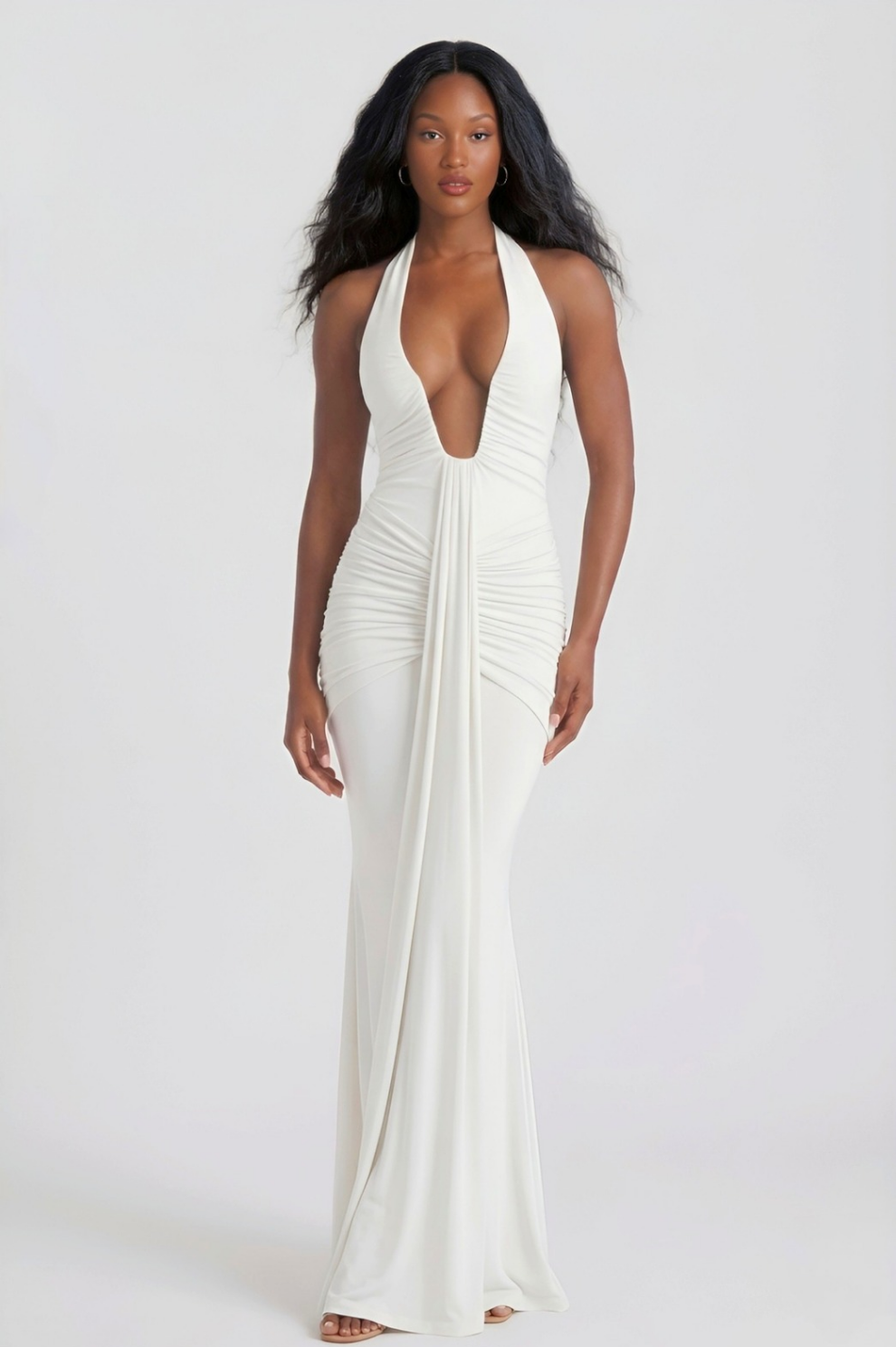 KEZIA | Robe longue drapée décolleté plongeant