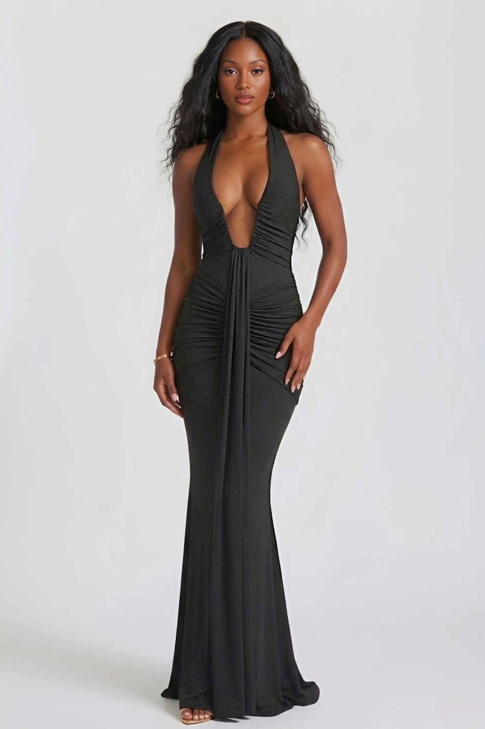 KEZIA | Robe longue drapée décolleté plongeant