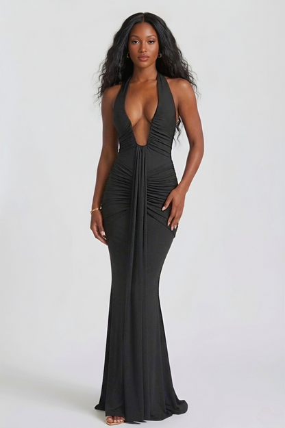 KEZIA | Robe longue drapée décolleté plongeant