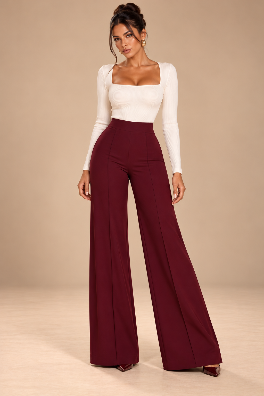 GABRYELLE | Pantalon large taille haute