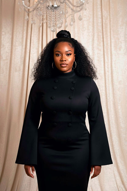 OPALE 95% COTON | Robe longue à manches évasées