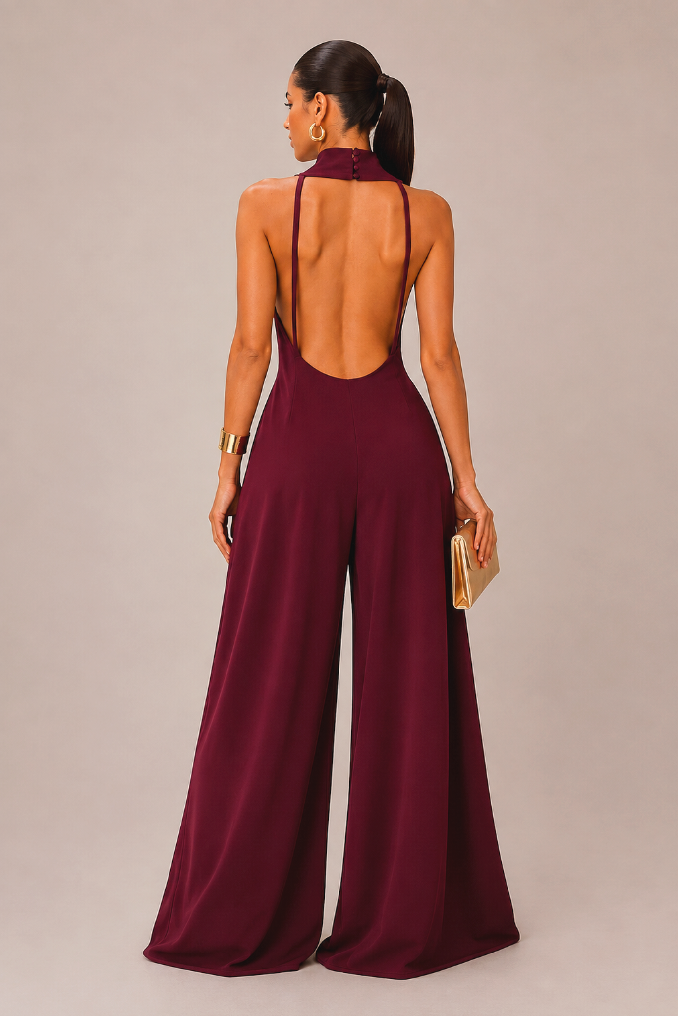 SEREYA | Combinaison pantalon dos nu à col montant