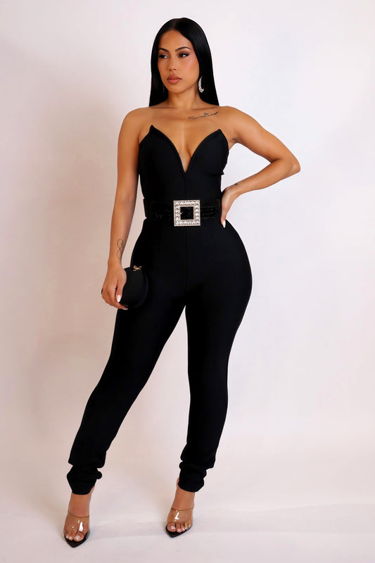 ADRIANA 26% COTON  | Combinaison pantalon avec ceinture à strass