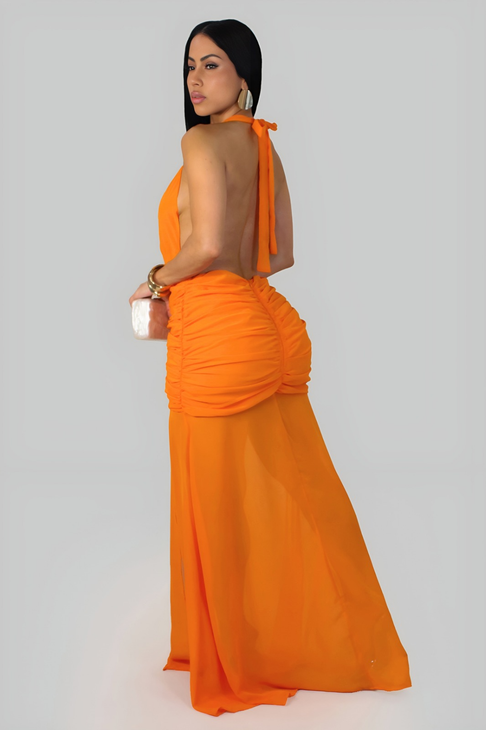 MARLEY| Robe longue à décolleté plongeant et fronces