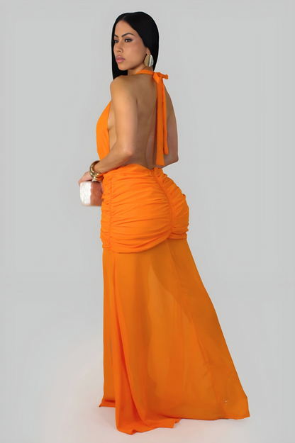 MARLEY| Robe longue à décolleté plongeant et fronces