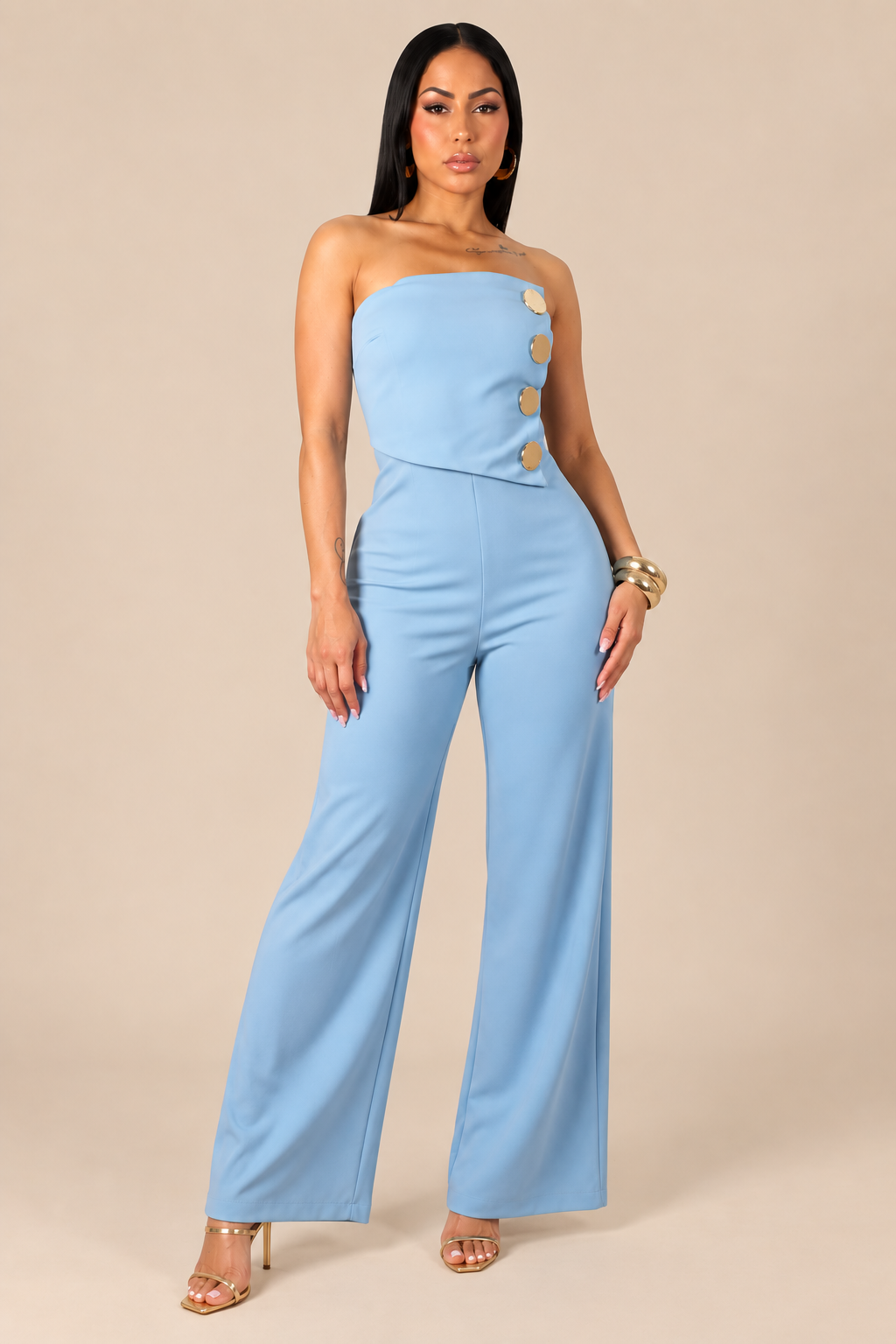 ENORA | Combinaison pantalon bustier à boutons dorés