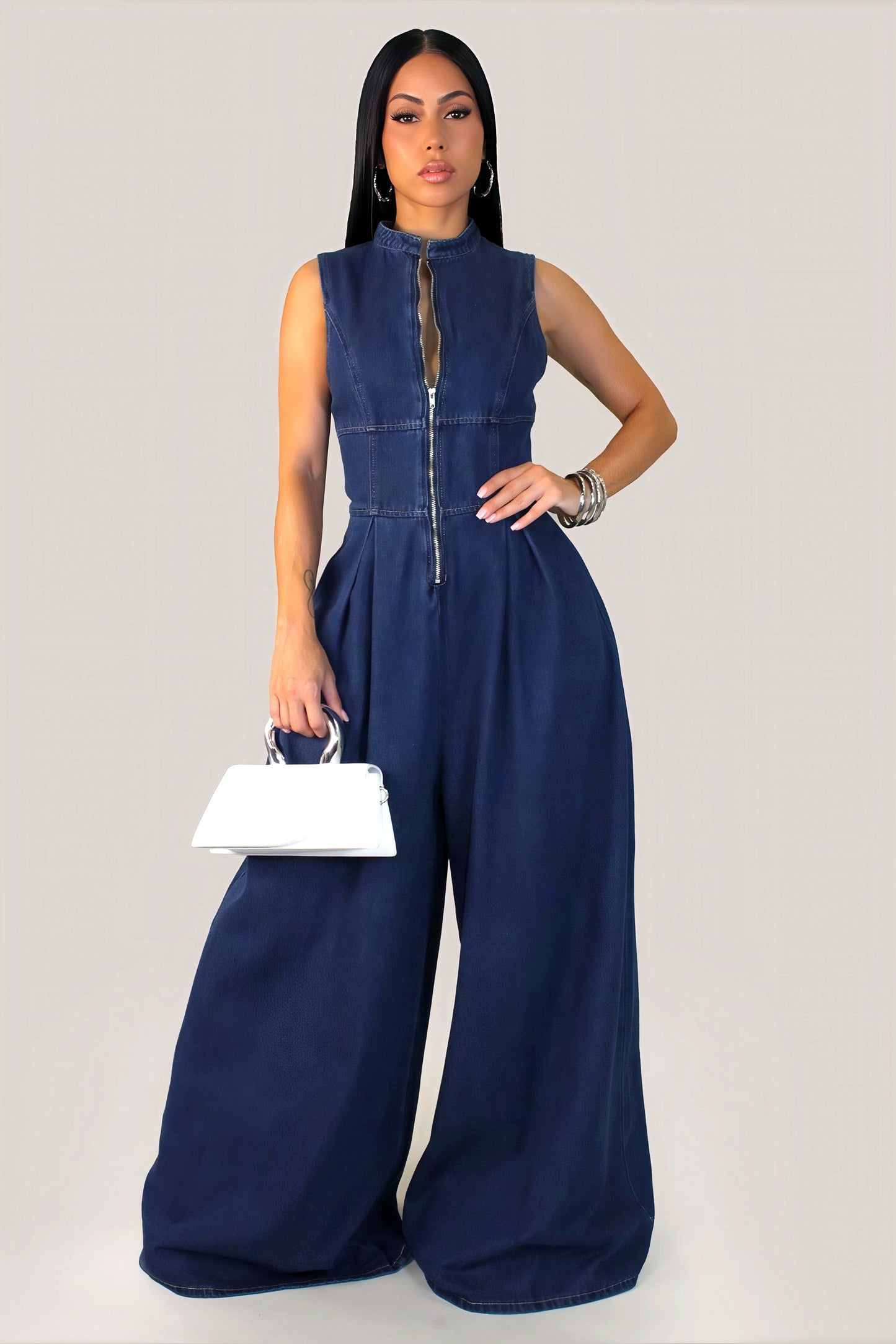 ANDREA 35% COTON | Combinaison pantalon jambes larges en denim