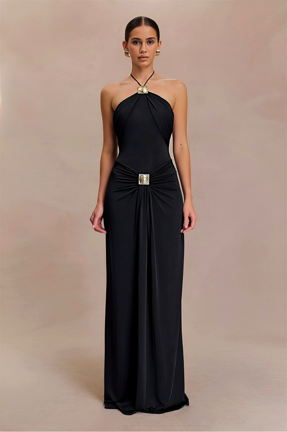 ALENA | Robe longue licou avec détails métalliques