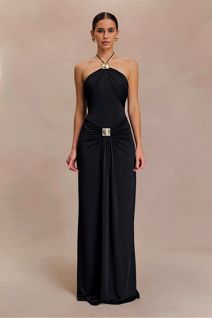 ALENA | Robe longue licou avec détails métalliques