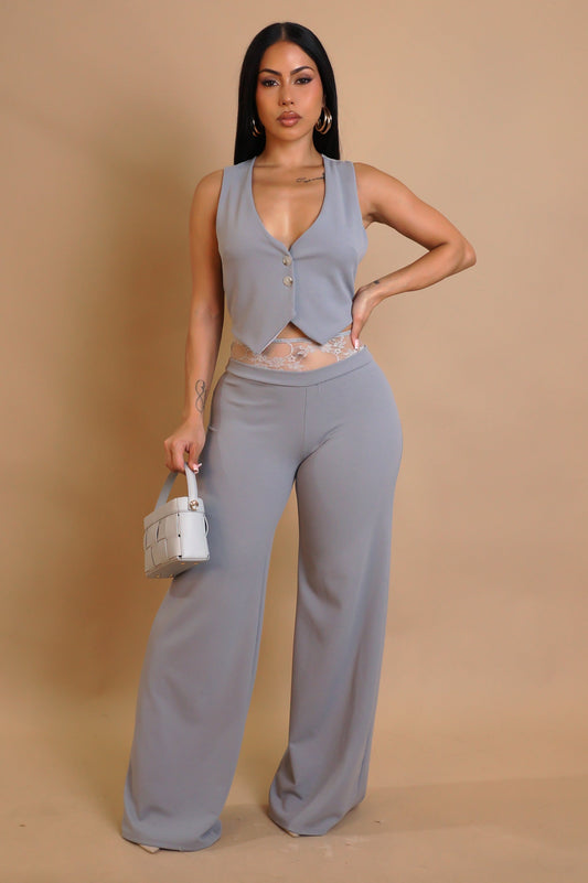 CAROLINA | Ensemble gilet court dos en dentelle et pantalon