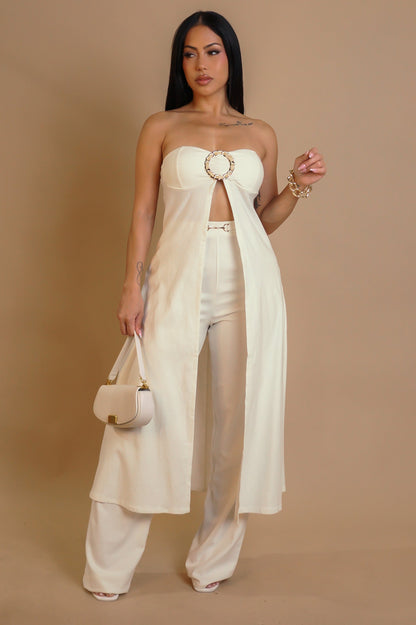 ARIA 30% LIN | Ensemble pantalon large et tunique longue bustier.