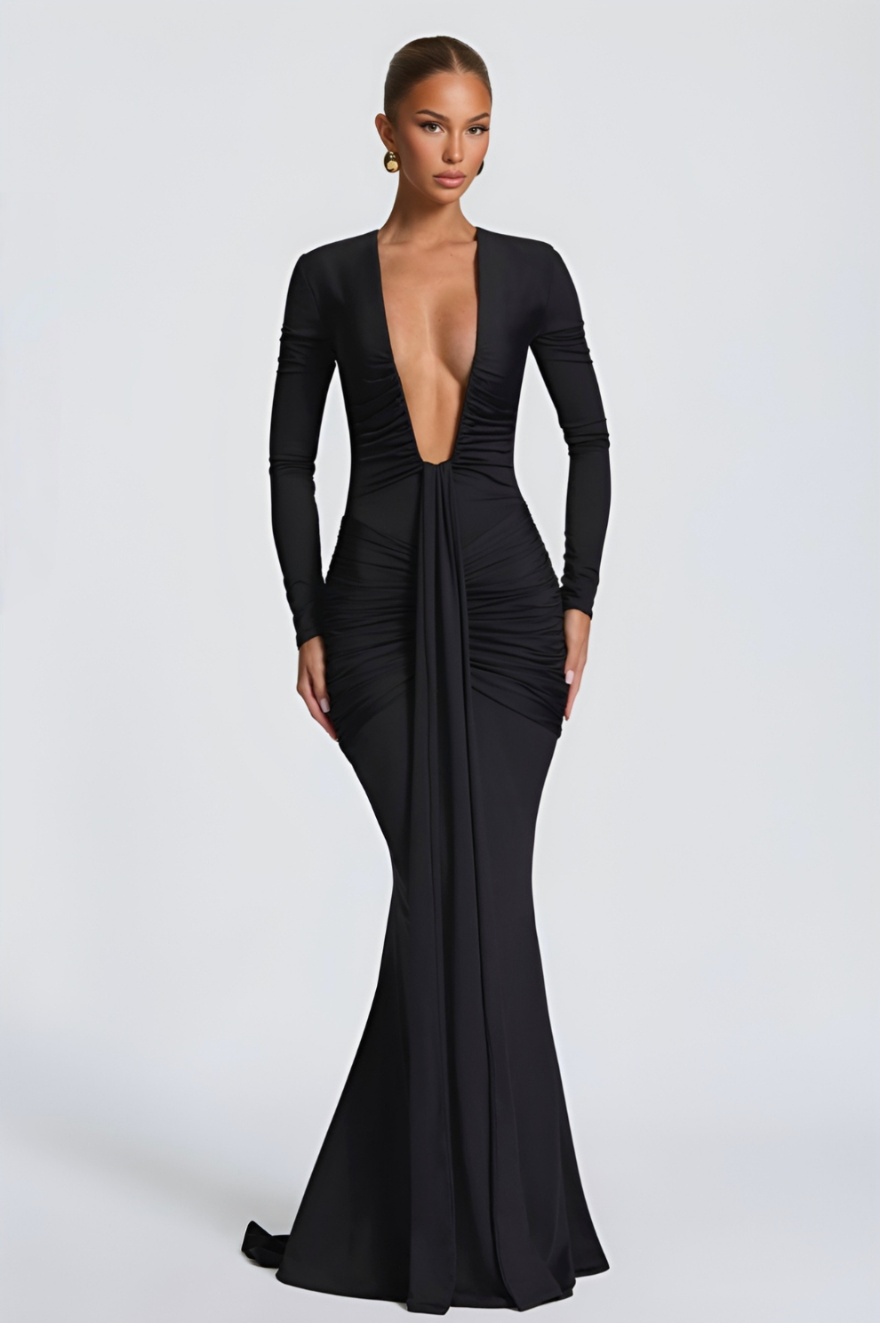 LIZELA | Robe longue drapé à décolleté plongeant