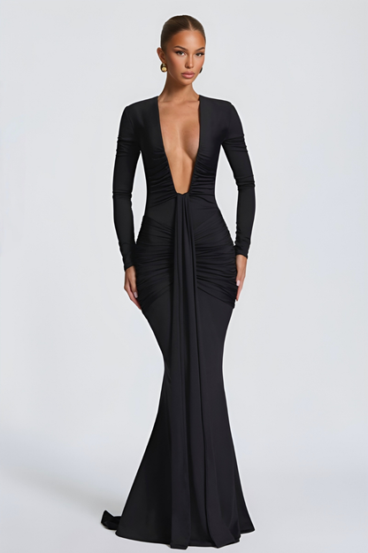LIZELA | Robe longue drapé à décolleté plongeant