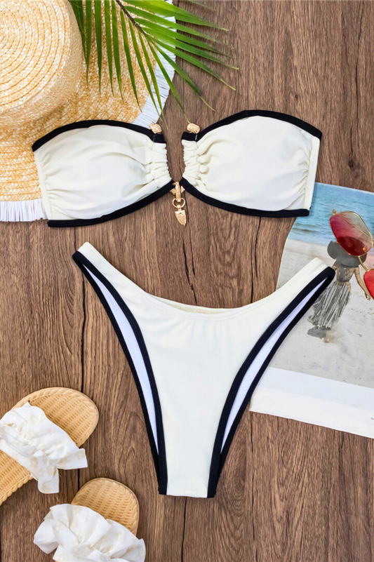 Maillot deux pièces bandeau avec anneaux- Style Brésilien