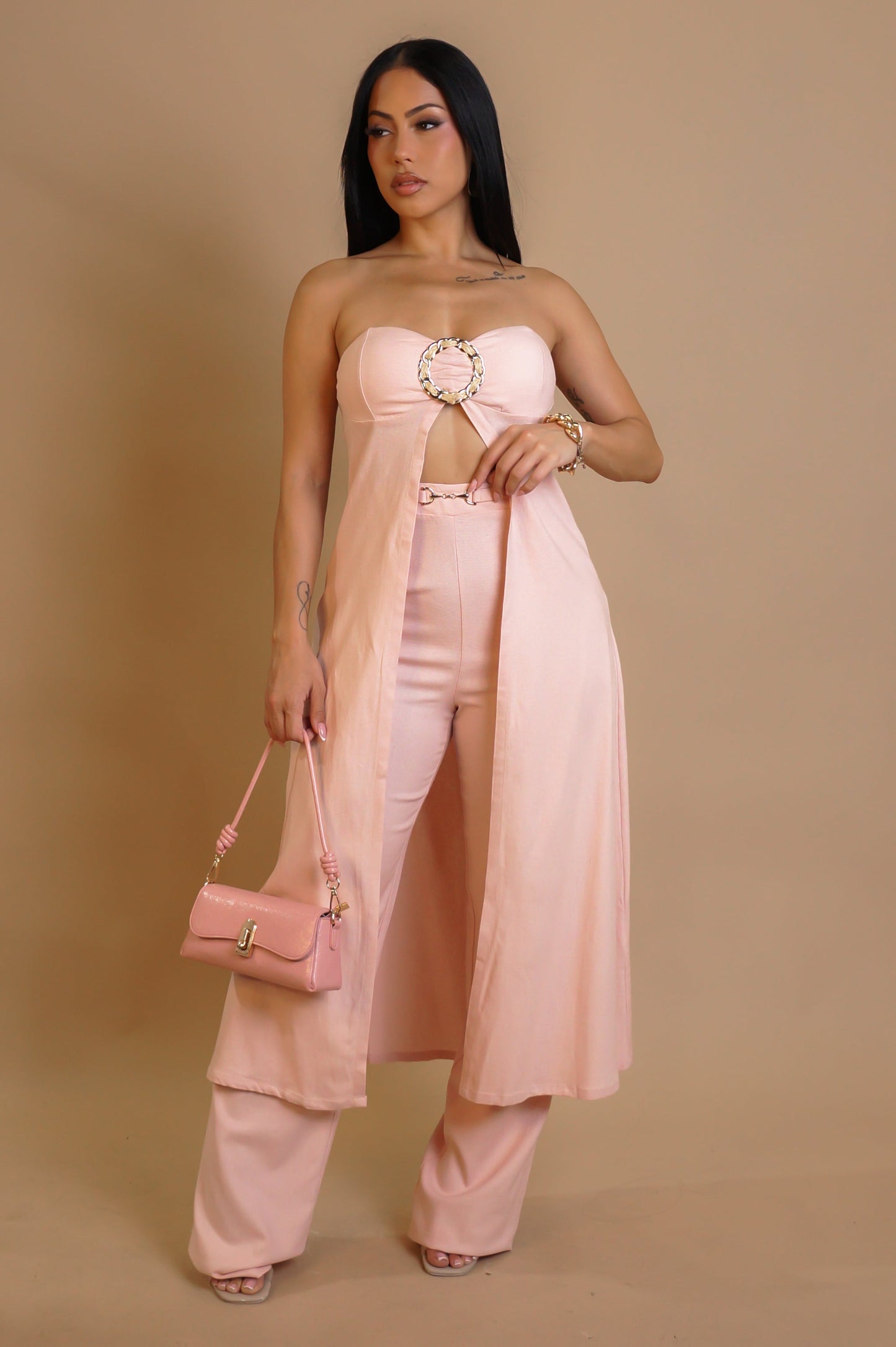 ARIA 30% LIN | Ensemble pantalon large et tunique longue bustier.