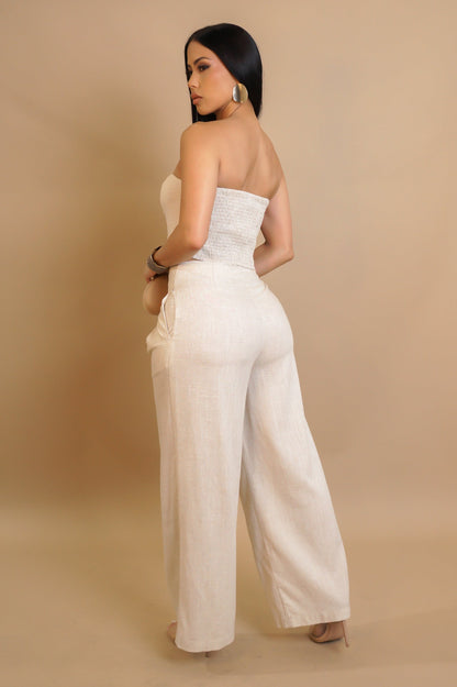 ZEYNA 70% LIN | Ensemble pantalon bustier.