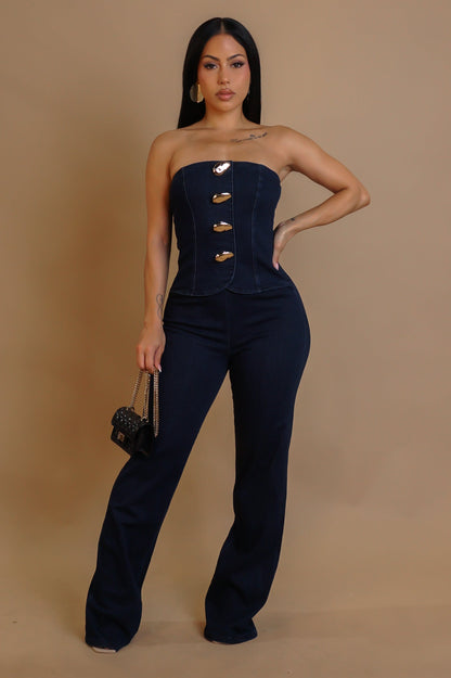 SURY | Combinaison pantalon bustier boutons dorés