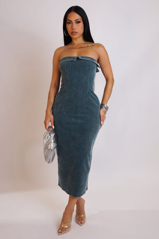 AYANA 97% COTON | Robe bustier en denim