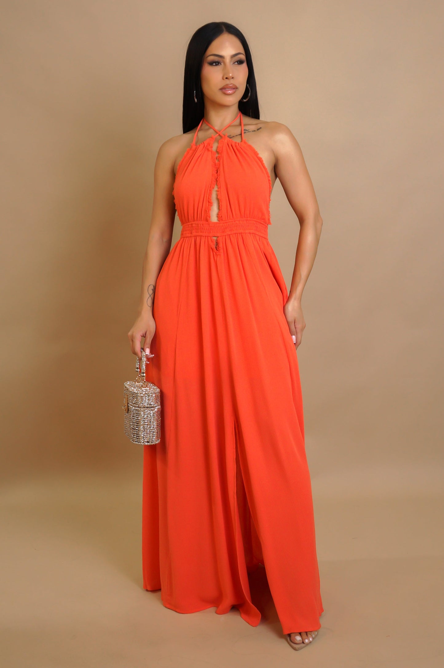 CARMELA | Robe longue fluide col halter