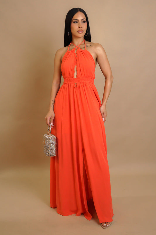 CARMELA | Robe longue fluide col halter