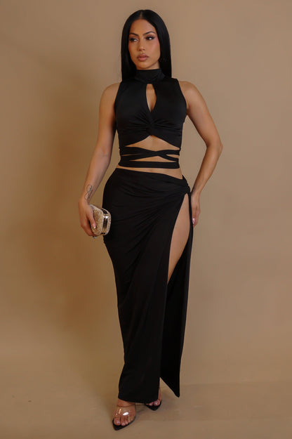 GIULIA | Ensemble jupe longue fendue et crop- top