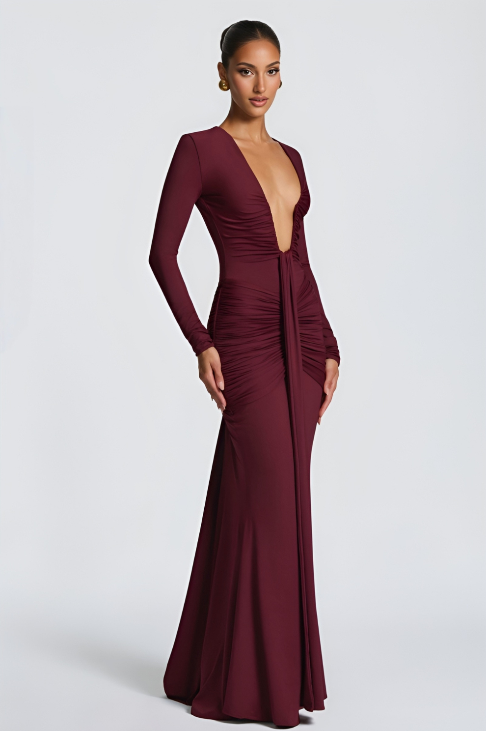 LIZELA | Robe longue drapé à décolleté plongeant