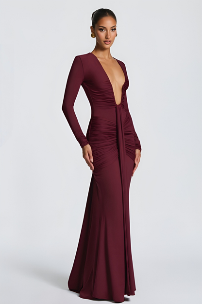 LIZELA | Robe longue drapé à décolleté plongeant