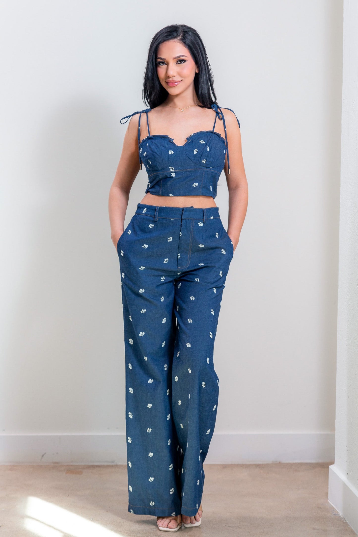 Ensemble pantalon en denim brodé Vaïna