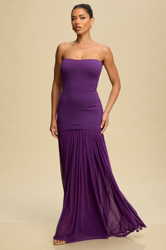 LEXYA | Robe longue bustier à jupon plissé