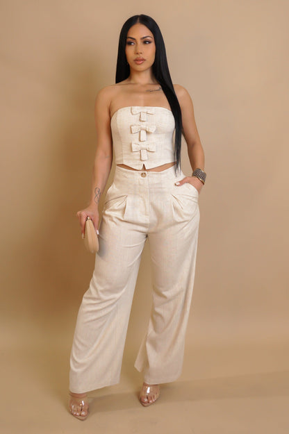 ZEYNA 70% LIN | Ensemble pantalon bustier.