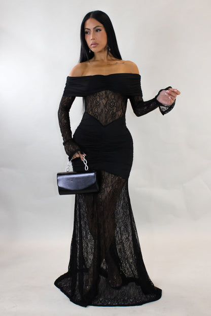 SHANON| Robe de soirée col bateau en dentelle