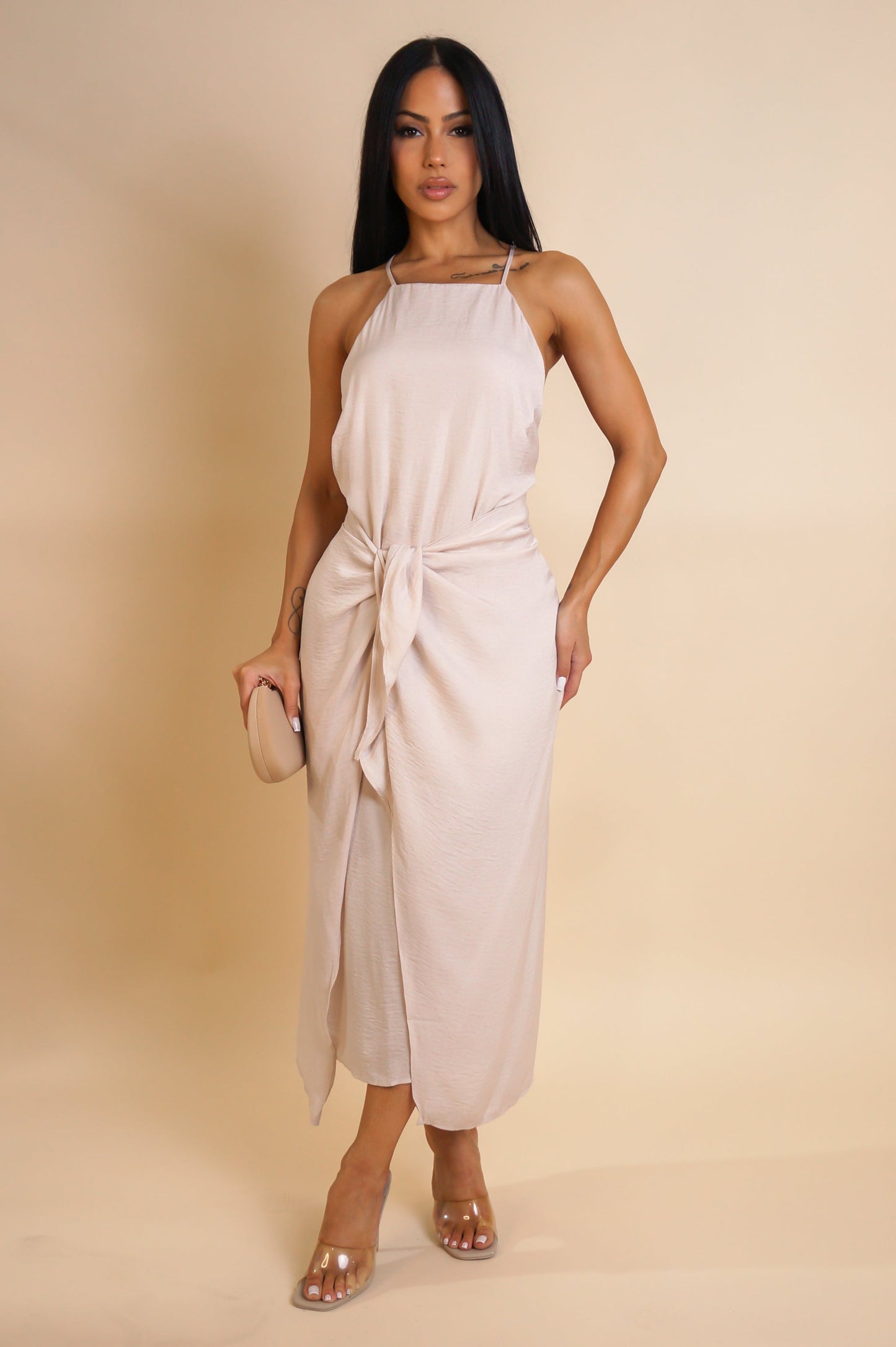 SAPHIRA | Robe midi portefeuille dos transparent