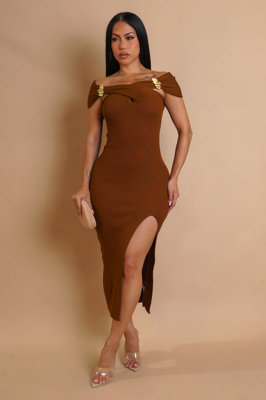 ELISSA | Robe midi en maille côtelé