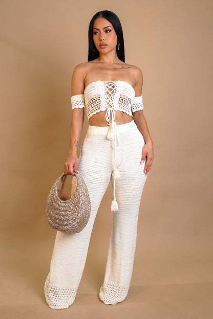 SAMYA | Ensemble top court et pantalon large en crochet