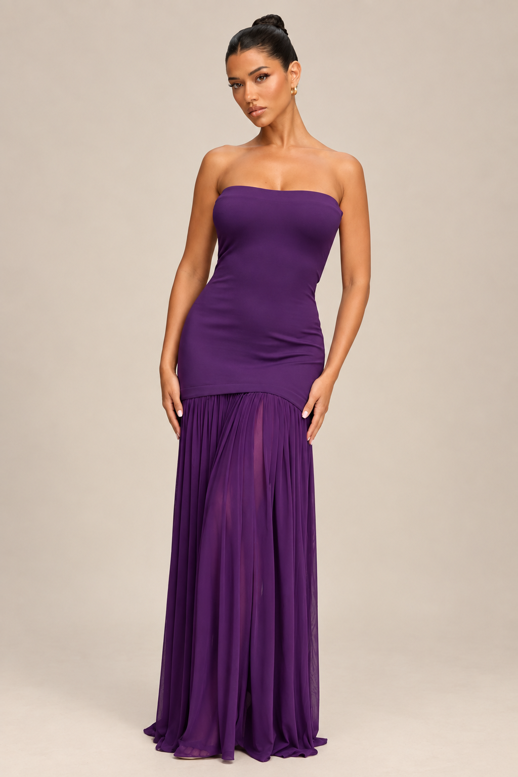 LEXYA | Robe longue bustier à jupon plissé