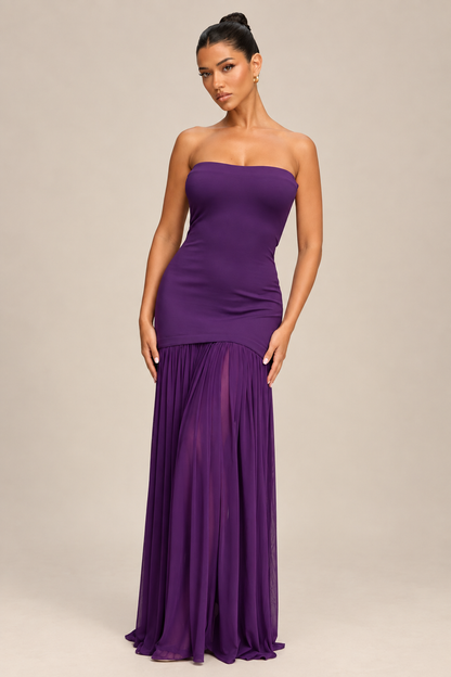 LEXYA | Robe longue bustier à jupon plissé