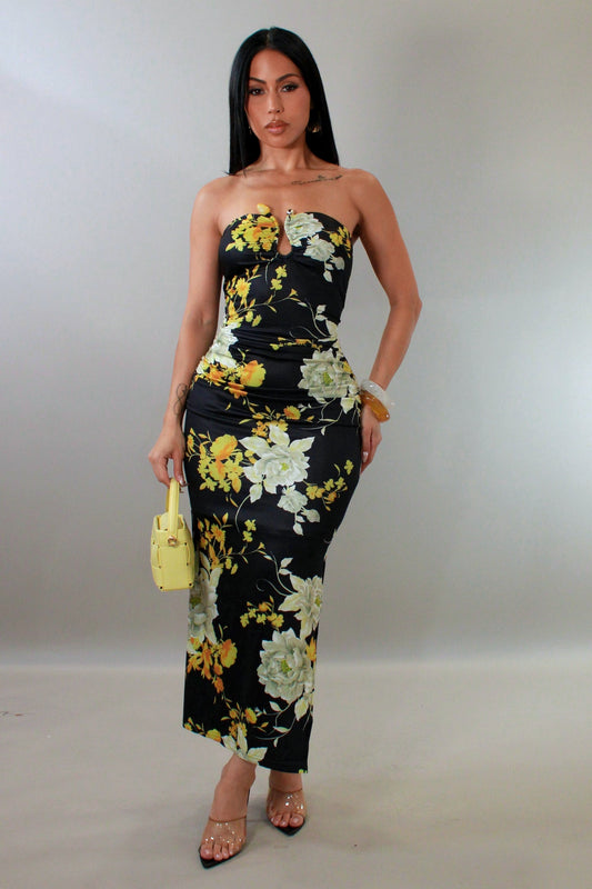 ARIANA | Robe midi bustier à imprimé floral