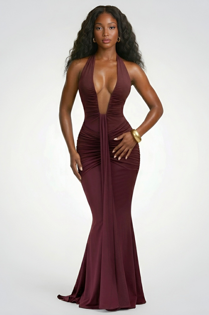 KEZIA | Robe longue drapée décolleté plongeant
