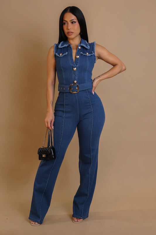 ALESSIA| Combinaison pantalon en denim ceinturée