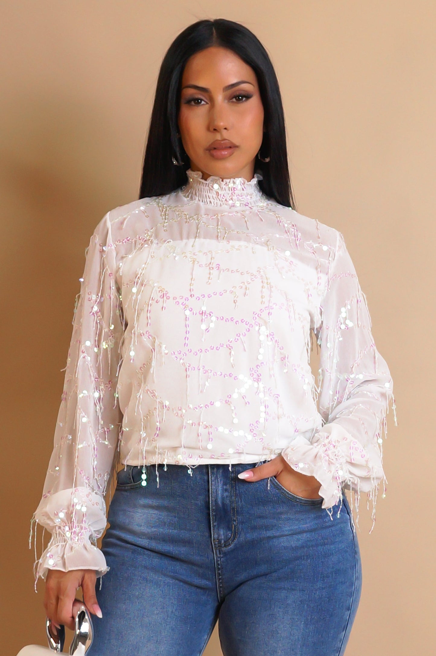 CAROLINA | Haut transparent avec sequins frangé